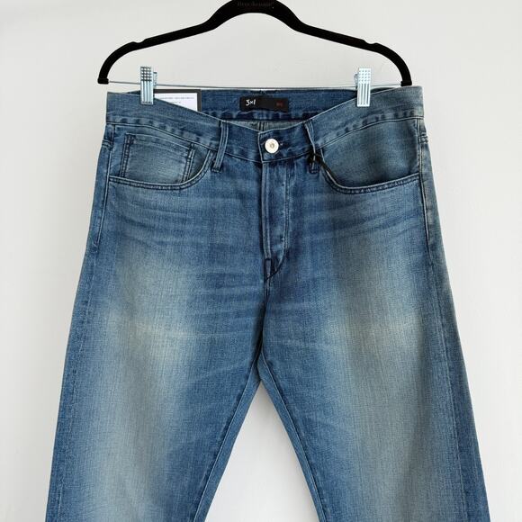 3x1 Jeans Mens 34x34 Blue M3 Selvedge Slim Straight Faded Drigs Denim Button Fly - Picture 3 of 13